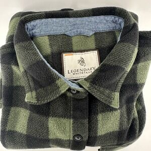 Legendary Whitetails Navigator Fleece Shirt Mens M Green Black Plaid Button Up